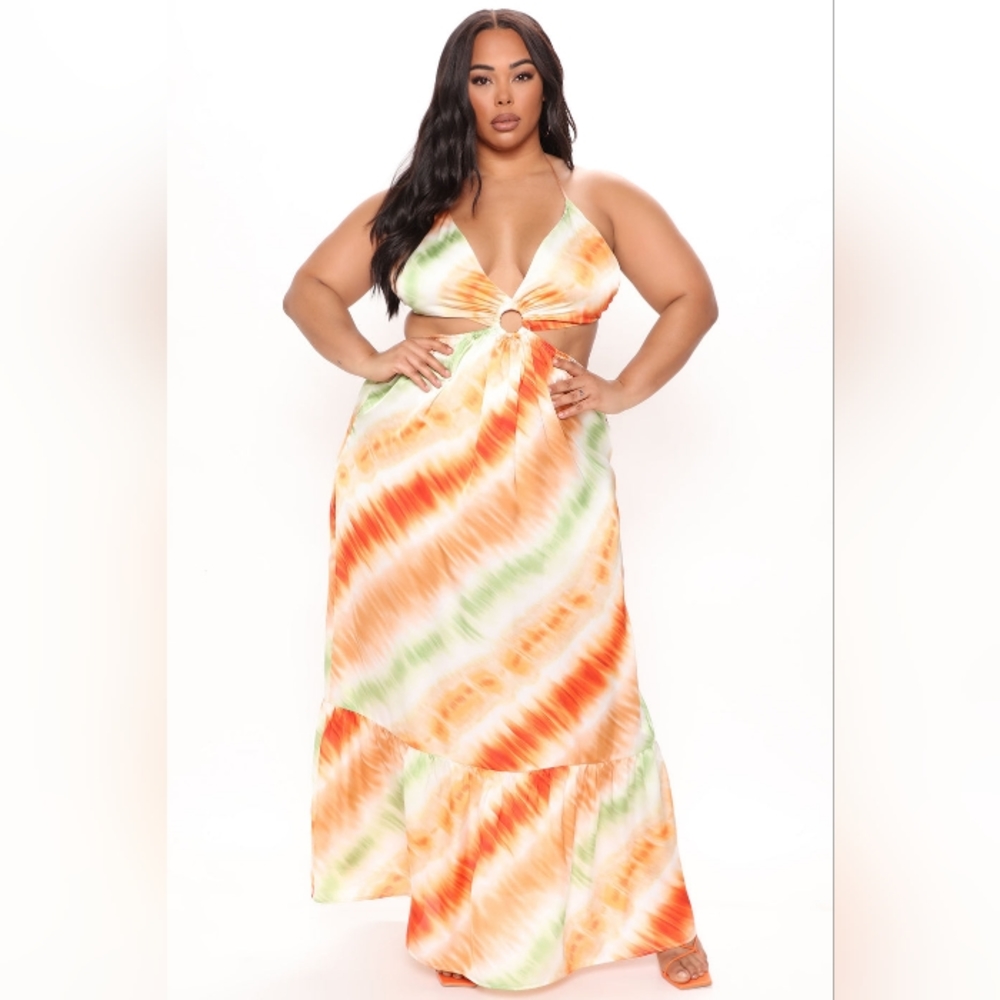 Plus Size Orange Multicolor Maxi Dress